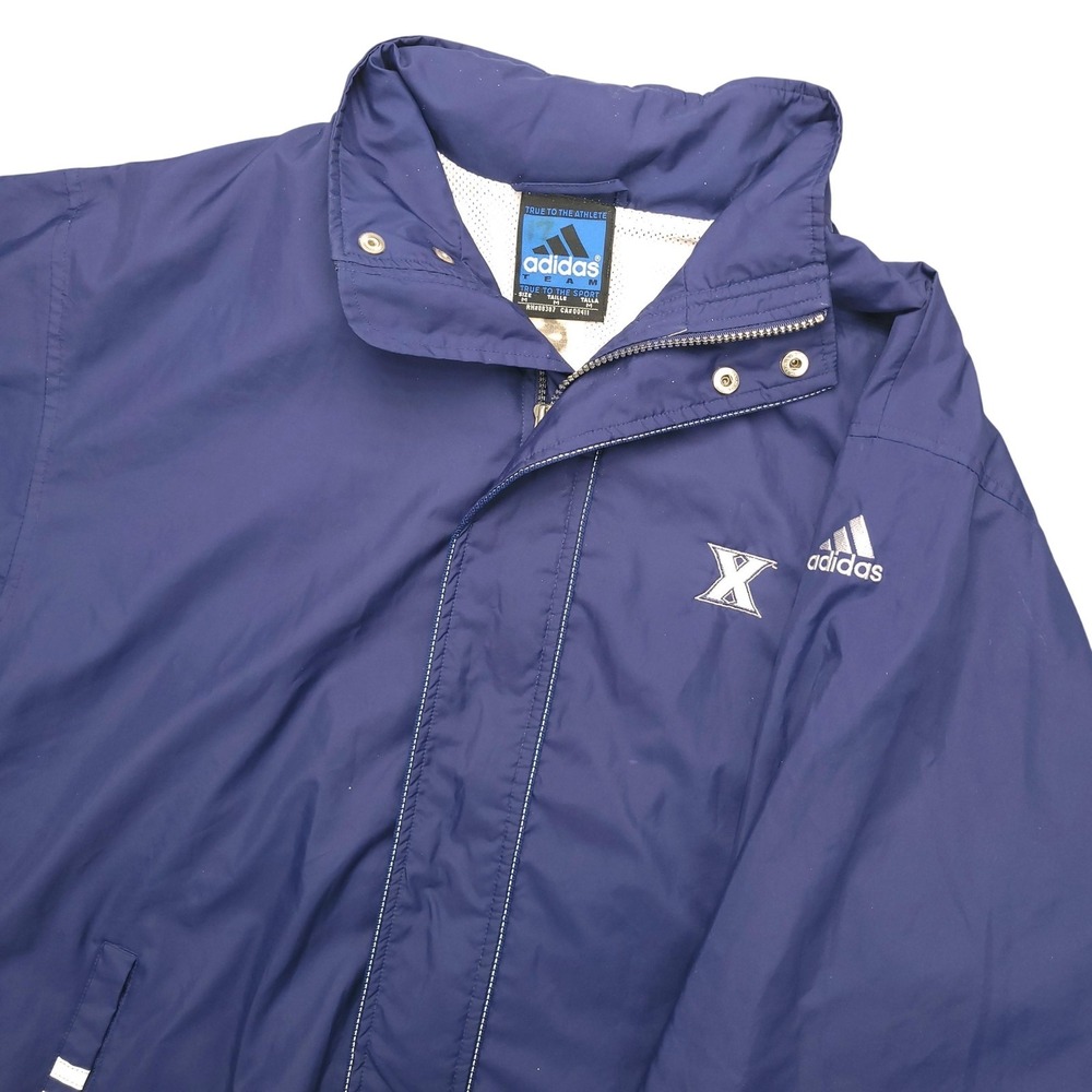 Adidas Full Zip Hooded Jacket Xavier Musketeers Mens M Blue NCAA Basketball VTG